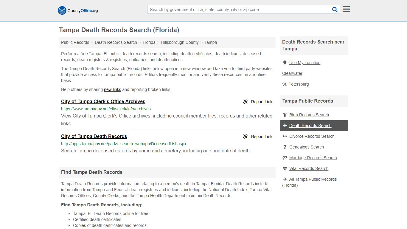 Death Records Search - Tampa, FL (Death Certificates ...