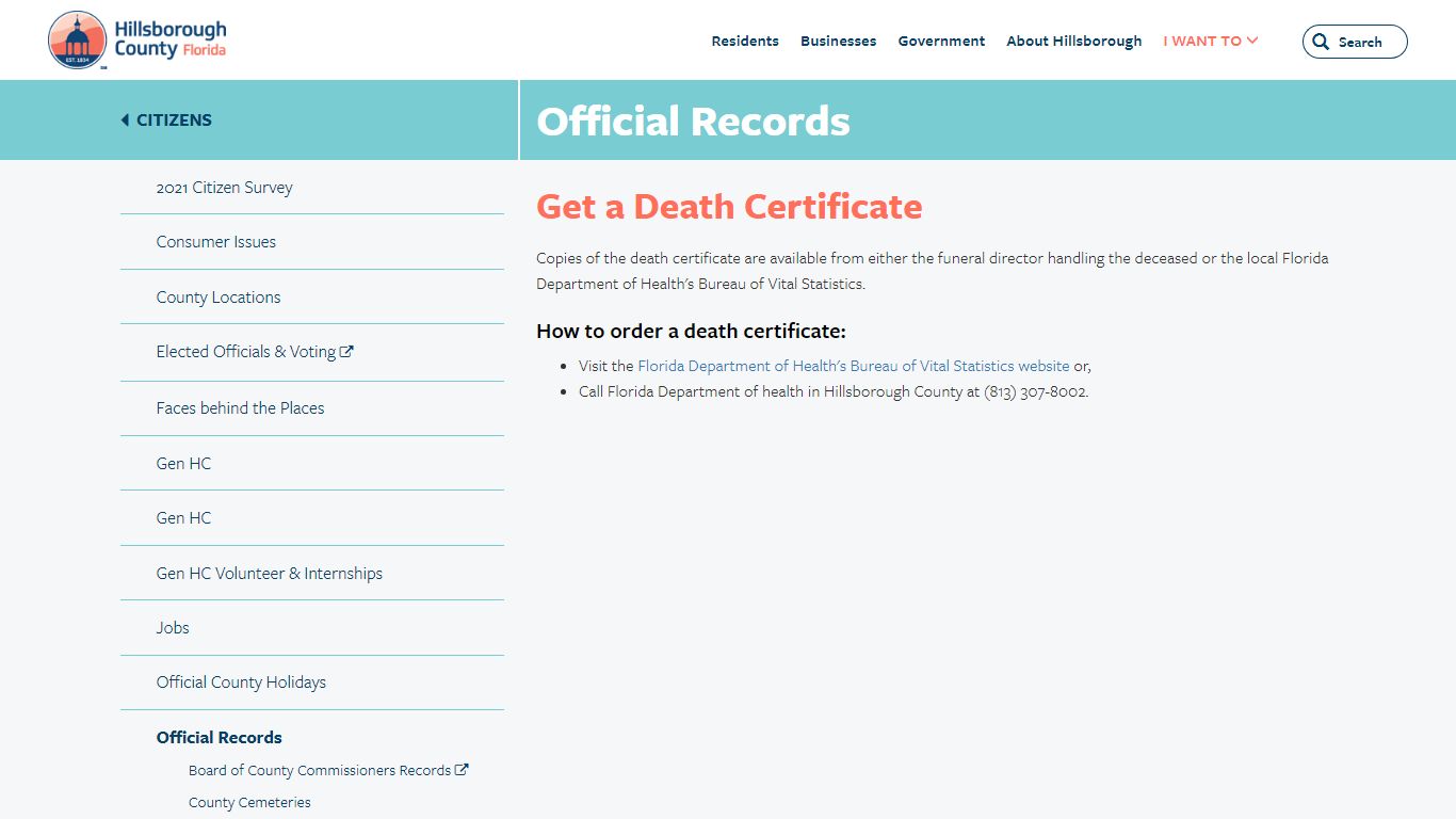 Get a Death Certificate - Hillsborough County, Florida